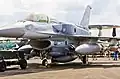 A fully bombed-up F-16D Block 52+ of 145 Sqn on static display during RSAF Open House 2008