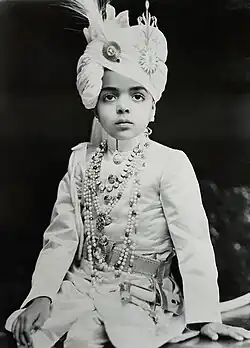 The then Bhanwar Raj (later Maharawal) Raghunath Singh of Jaisalmer dressed in traditional regal attire