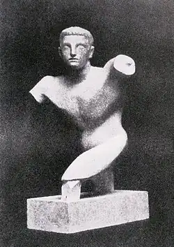 Raymond Duchamp-Villon, 1910–11, Torse de jeune homme (Torso of a young man), terracotta, 60.4 cm (23+3⁄4 in), Armory Show postcard, published 1913. Hirshhorn Museum and Sculpture Garden, Smithsonian Institution, Washington, D.C.