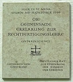 Plaque commemorating the Joint Declaration on the Doctrine of Justification at St. Anne's Church
