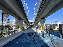 Recreational space created by the LXRP beneath the newly elevated rail line at Clayton station in Melbourne's south-east