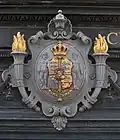 Ancient Danish coats of arms at a shop in Bredgade