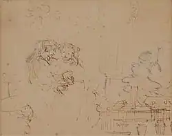 Drawing of Isaac and Rebeccah spied upon by Abimelech, by Rembrandt, c. 1662