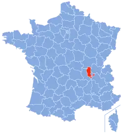 Location of Rhône (excluding the Lyon Metropolis) in France