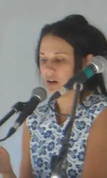 Galchen speaking at the 2009 Brooklyn Book Festival.