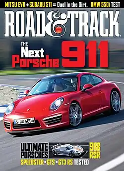 Road & Track automobile magazine featuring a Porsche 991, March 2011