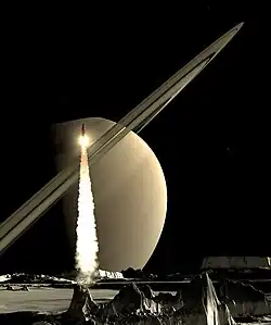 Image 30Artistic image of a rocket lifting from a Saturn moon (from Space exploration)