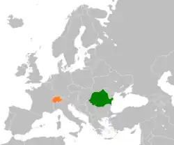 Map indicating locations of Romania and Switzerland