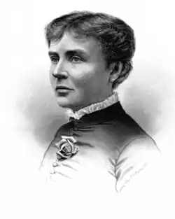A bust-length etching of Rose Cleveland