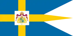Royal standard of Sweden with the Greater coat of arms, used by the king and queen