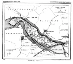 Rozenburg Island in 1867, just before the construction of the Nieuwe Waterweg, its planned route visible in the top left corner