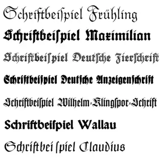 Various German language blackletter typefaces