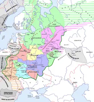 Principality of Kiev (light blue) in 1237