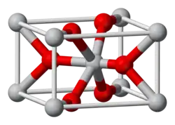 3D model of tin (IV) oxide, red atom is oxide