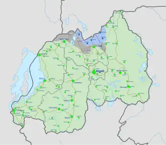 Areas under the control of the Hutu regime, in green on April 6, 1994