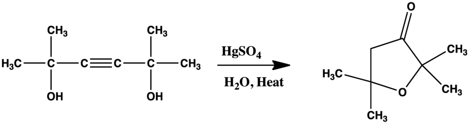 Conversion of 2,5-dimethylhexyne-2,5-diol to 2,2,5,5-tetramethylte-trahydrofuran-3-one