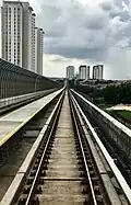 Stretch of straight tracks from Surian MRT station towards Kota Damansara MRT station.