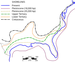 Significant shorelines along the U.S. Gulf and Atlantic Coasts since the Cretaceous Period