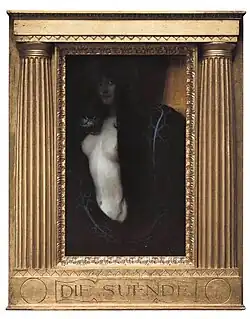 Vienna Secession Doric columns on the frame of Die Sünde, painted by Franz Stuck, 1893, gilt wood and oil on canvas