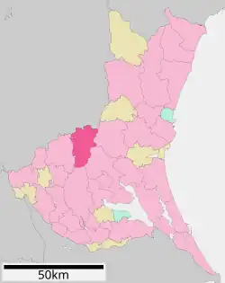 Location of Sakuragawa in Ibaraki Prefecture
