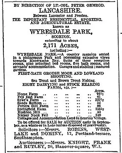 Advertisement for the sale of Wyresdale Park in the London Times in 1922.