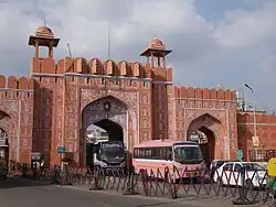 Rampart including all gates of old Jaipur City Suraj Pol Gate 26.91918, 75.84495 Chandpol Darwaza 26.9265, 75.8095 Zorawar Singh Gate 26.93494, 75.83335 Ajmeri Gate 26.91764, 75.81665 New Gate 26.9167, 75.82071 Sanganeri Gate 26.91584, 75.82489 Ghat Gate 26.91417, 75.83303 Gangapol Gate 26.9348, 75.83932 Samrat Gate 26.93787, 75.82829 Char Darwaza Gate 26.92825, 75.83625