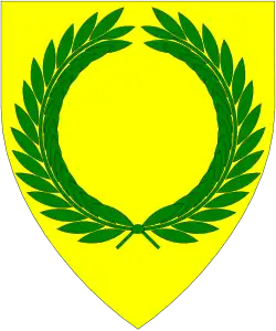 Arms of the Society for Creative Anachronism. Blazon: Or, a laurel wreath vert