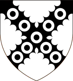 Argent on a saltire engrailed sable nine annulets of the field (Earl of Scarsdale)