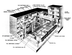 A black and white drawing, which roughly shows the rooms and connections in an industrial use multi-story building