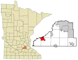 Location of the city of Belle Plaine within Scott County, Minnesota