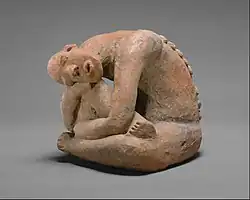Seated figure; by artists of the Djenné-Djenno culture (Mali); 13th century; earthenware; width: 29.9&nbsp;cm; Metropolitan Museum of Art, New York City[105]