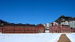 The barracks of Seodaemun Prison during winter.