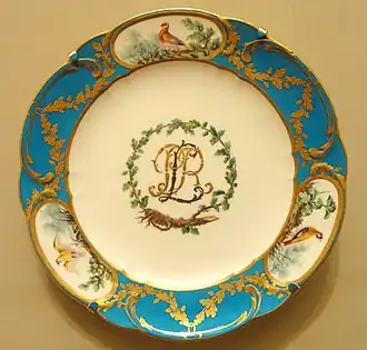 Rococo monogram on a plate from a service of Cardinal Prince Louis de Rohan, by the Sèvres Porcelain Manufactory, 1771-1772, painted and gilded porcelain, Nelson-Atkins Museum of Art, Kansas City, Texas, US