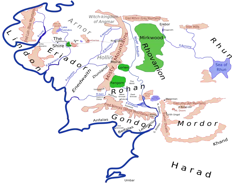 Sketch map of the north-west of Middle-earth at the end of the Third Age