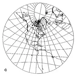 Fig 4. Gnomonic projection centered on latitude 40° north