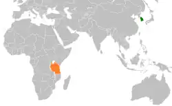 Map indicating locations of South Korea and Tanzania