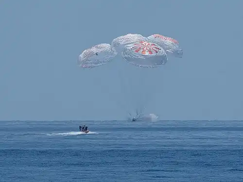 Crew Dragon Endeavour landing in the Gulf of Mexico on 2 August 2020.