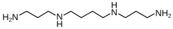 Spermine is a long, symmetrical molecule capped at both ends with amino groups N H 2. It has two N H groups symmetrically placed within the molecule, separated from each other by four methylene groups C H 2, and from the amino ends by three methylene groups. Thus, the full molecular formula is N H 2 C H 2 C H 2 C H 2 N H C H 2 C H 2 C H 2 C H 2 N H C H 2 C H 2 C H 2 N H 2.
