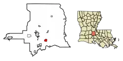 Location of Leonville in St. Landry Parish, Louisiana.