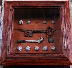 Archaeological finds from the Battle of Alton, on display in the Church of St Lawrence