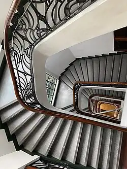 Looking down the middle of a stairwell