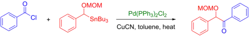 Coupling of stannane to acyl chloride