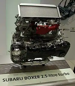 The tuned-by-STI EJ257 Boxer-Turbo engine.