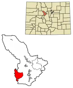 Location of the Copper Mountain CDP in Summit County, Colorado.