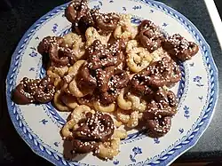Swedish home-baked sweet pretzels known as kringlor, some with chocolate