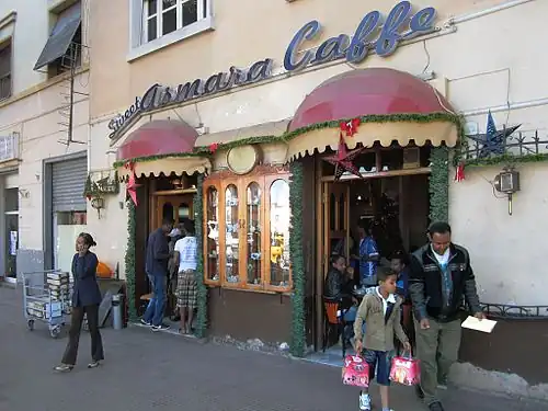 A typical cafe in Asmara selling panettone