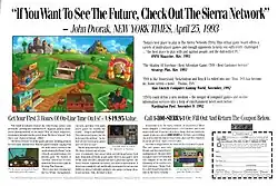 Print advertisement for The Sierra Network from 1993, featuring service highlights and subscription details