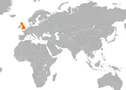 Map indicating locations of Taiwan and United Kingdom