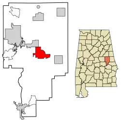 Location of Dadeville in Tallapoosa County, Alabama.