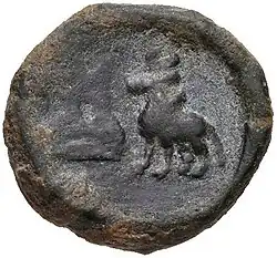 Taxila single die coin with bull and arched-hill symbol (185–168 BCE)